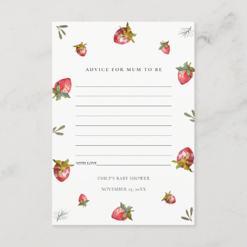 Cute Red Strawberry Advice for Mum Baby Shower Enclosure Card