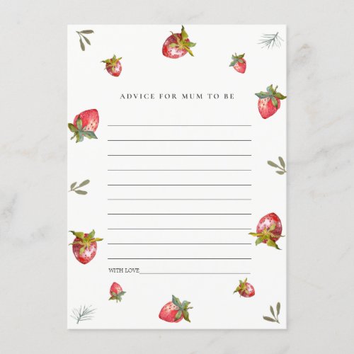 Cute Red Strawberry Advice for Mum Baby Shower Enclosure Card