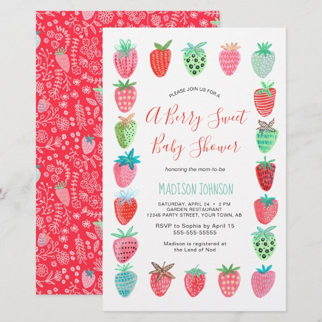 Cute Red Strawberry baby shower budget invitation (Front/Back)