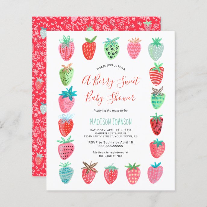 Cute Red Strawberry baby shower budget invitation