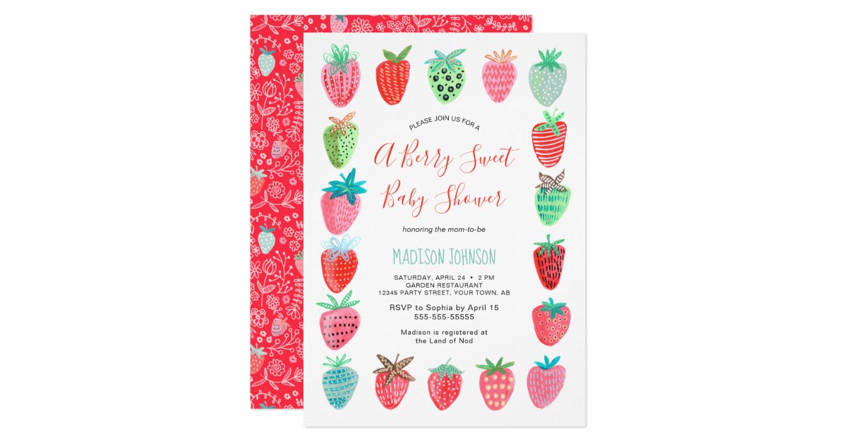 Cute Red Strawberry Baby Shower Invitation Zazzle Com