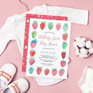 Cute | Red | Strawberry | Baby Shower | Invitation