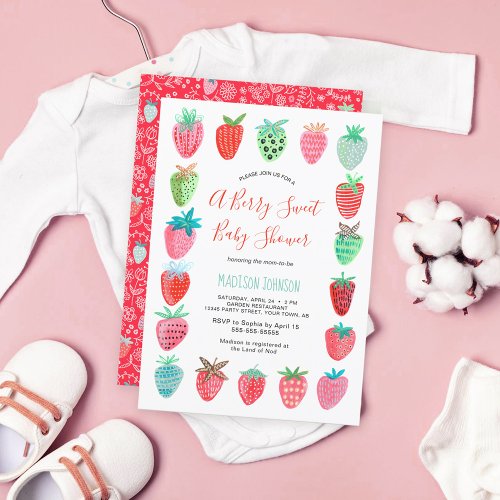 Cute  Red  Strawberry  Baby Shower  Invitation