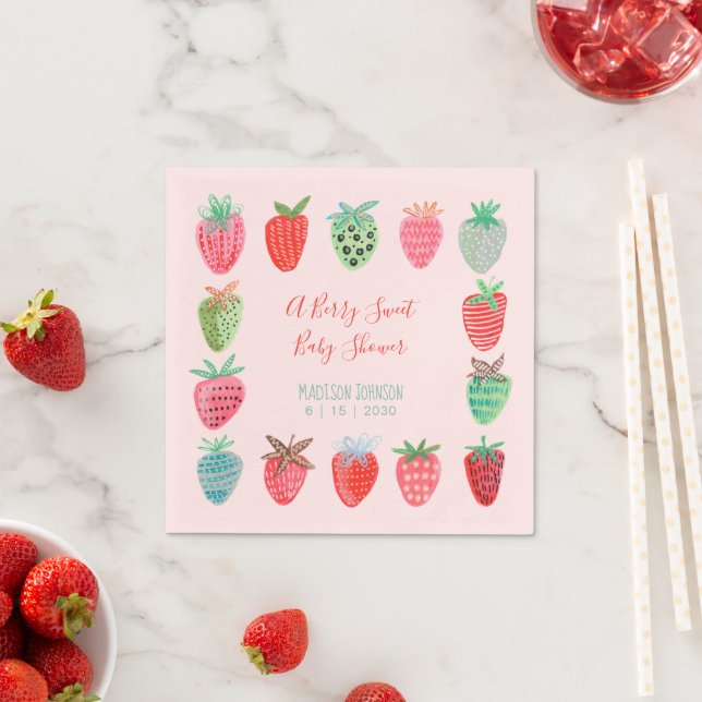 Cute Red Strawberry berry sweet Baby Shower  Napkins (Insitu)