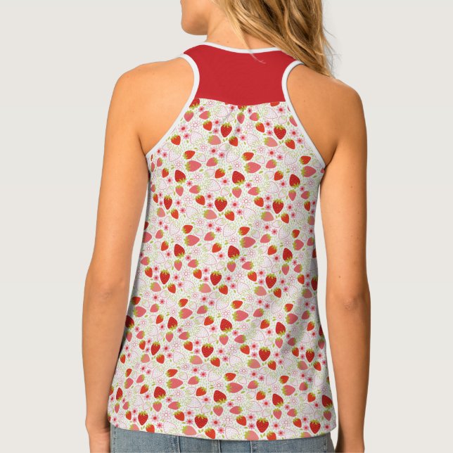 Cute Red Strawberry Floral Pattern Tank Top (Back)