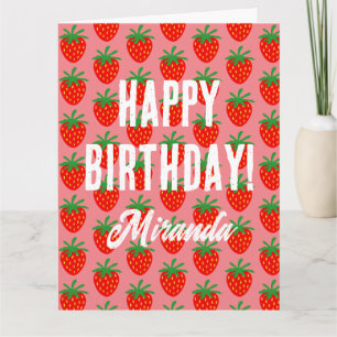 Cute red strawberry fruit pattern Birthday card