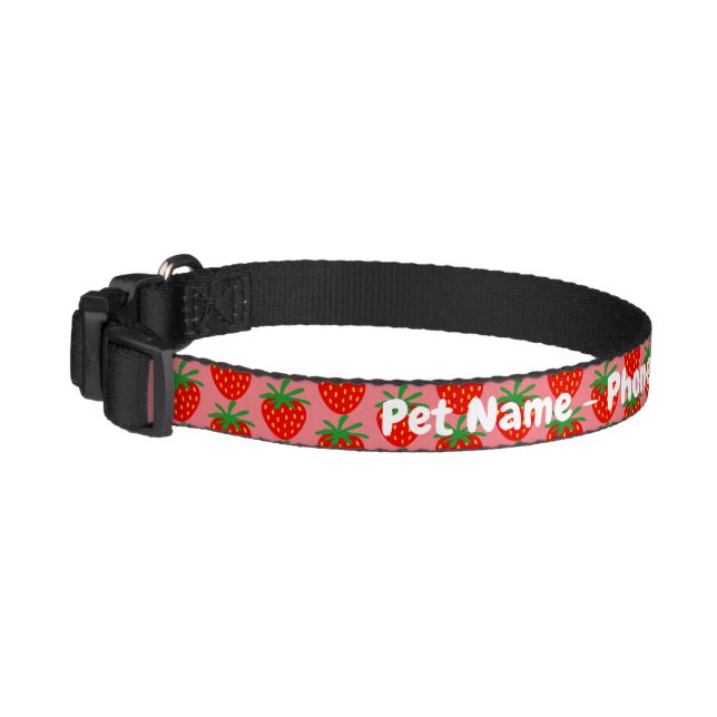 Cute red strawberry fruit pattern custom dog name pet collar (Left)