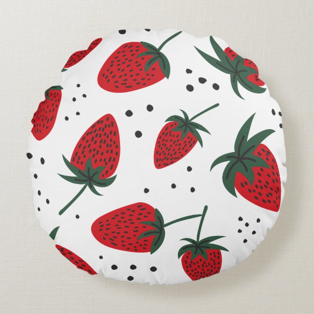 Cute Red Strawberry Fruit Pattern Round Pillow (Front)