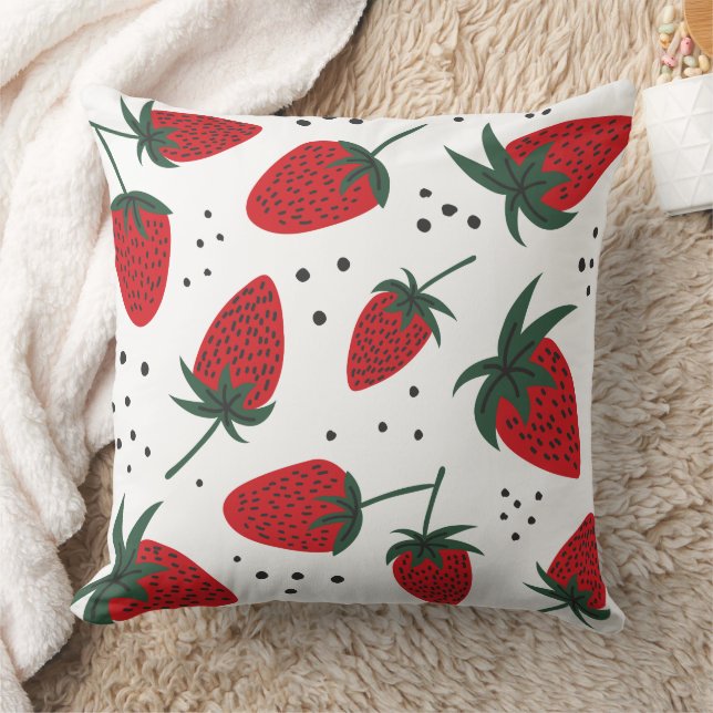 Cute Red Strawberry Fruit Pattern Throw Pillow (Blanket)