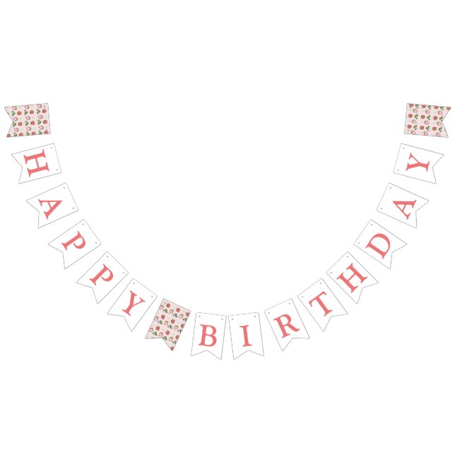 Cute Red Strawberry Girl 1st Birthday Party Bunting Flags (All)