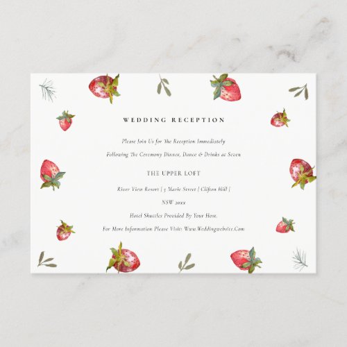 Cute Red Strawberry Leaf Foliage Wedding Reception Enclosure Card