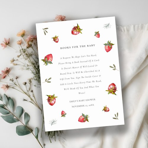 Cute Red Strawberry Leafy Books For Baby Shower Enclosure Card