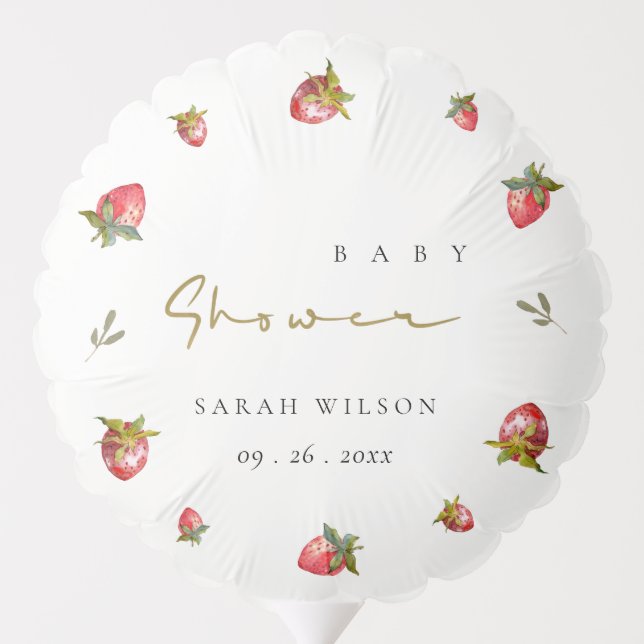 Cute Red Strawberry Leafy Botanical Baby Shower Balloon (Back)