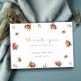 Cute Red Strawberry Leafy Botanical Bridal Shower Thank You Card