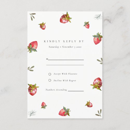 Cute Red Strawberry Leafy Botanical Wedding RSVP Enclosure Card