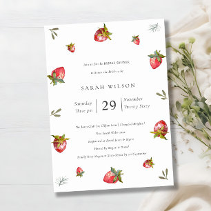 Cute Red Strawberry Leafy Bridal Shower Invite