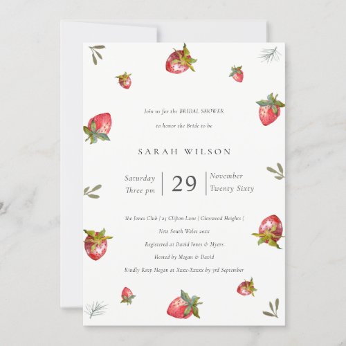 Cute Red Strawberry Leafy Bridal Shower Invite