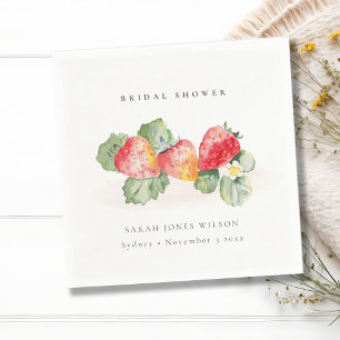 Cute Red Strawberry Leafy Foliage Bridal Shower Napkins
