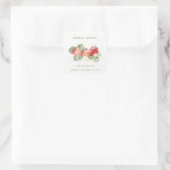 Cute Red Strawberry Leafy Foliage Bridal Shower Square Sticker (Bag)