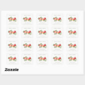 Cute Red Strawberry Leafy Foliage Bridal Shower Square Sticker (Sheet)