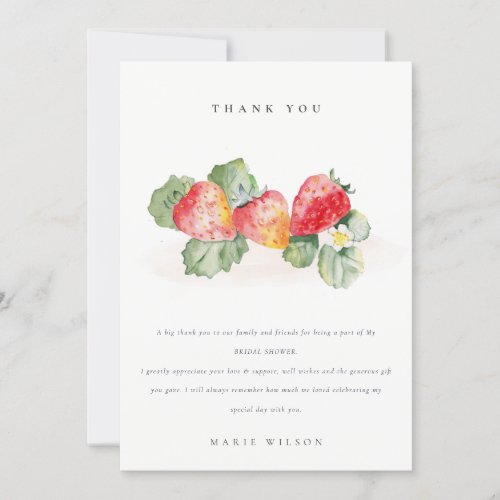 Cute Red Strawberry Leafy Foliage Bridal Shower Thank You Card