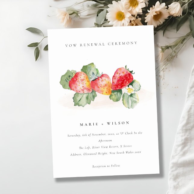 Cute Red Strawberry Leafy Foliage Vow Renewal  Invitation (Creator Uploaded)