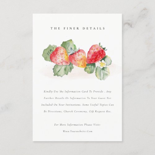 Cute Red Strawberry Leafy Foliage Wedding Details Enclosure Card