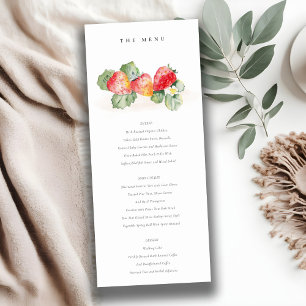Cute Red Strawberry Leafy Foliage Wedding Menu Invitation