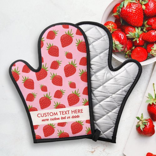 Cute Red Strawberry Pattern Add Custom Text Oven Mitt
