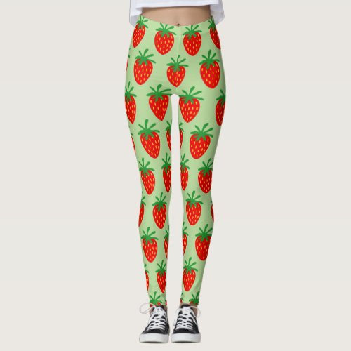 Cute red strawberry pattern custom print leggings