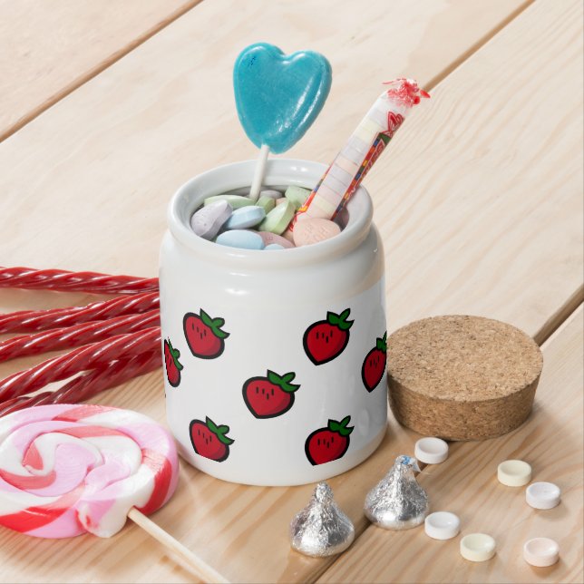 Cute Red Strawberry Pattern for Vegans Candy Jar (In Situ)