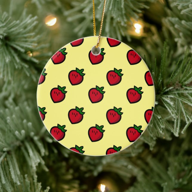 Cute Red Strawberry Pattern for Vegans Ceramic Ornament (Tree)