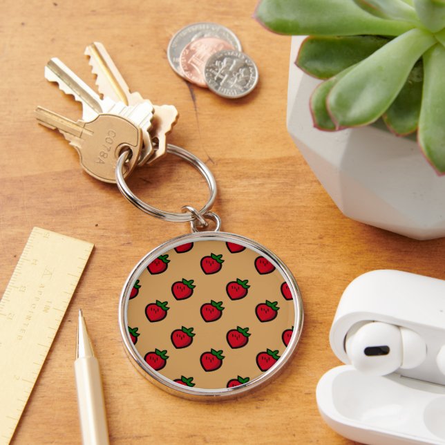 Cute Red Strawberry Pattern for Vegans Keychain (Desk)