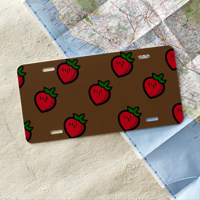 Cute Red Strawberry Pattern For Vegans License Plate Zazzle