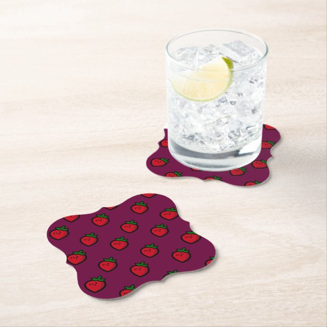 Cute Red Strawberry Pattern for Vegans Paper Coaster (Insitu)