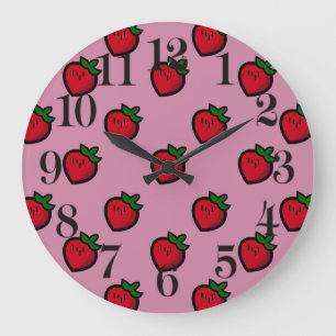Cute Red Strawberry Pattern for Vegetarians Large Clock