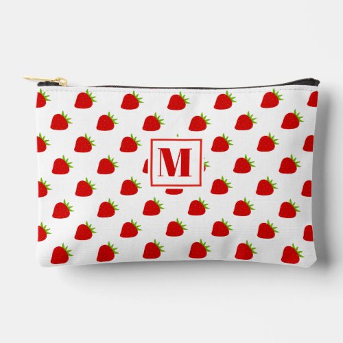 Cute Red Strawberry Pattern Monogrammed  Accessory Pouch