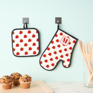 Cute Red Strawberry Pattern Monogrammed 