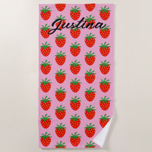 Cute red strawberry pattern personalized beach towel