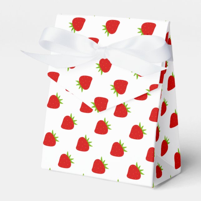 Cute Red Strawberry Pattern Tent Favor Box (Front Side)