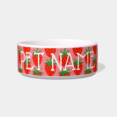 Cute red strawberry print custom pet bowl for dog