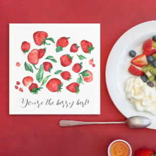 Cute Red Strawberry Pun Fruits Watercolor Pattern Napkins