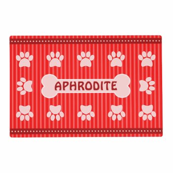 Cute Red Stripes Bone And Dog Paws Double Sided Placemat by sunnymars at Zazzle