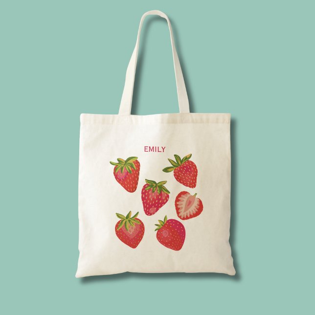 Cute Red Summer Strawberry Tote Bag (Strawberry personalized tote bag.)