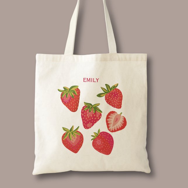 Cute Red Summer Strawberry Tote Bag (Strawberry personalized tote bag.)