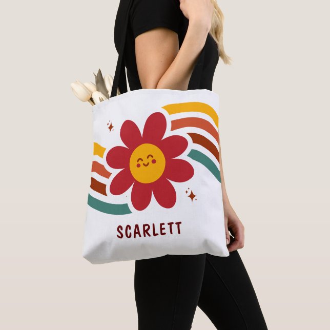 Cute Red Sunflower Floral Tote Bag (Close Up)