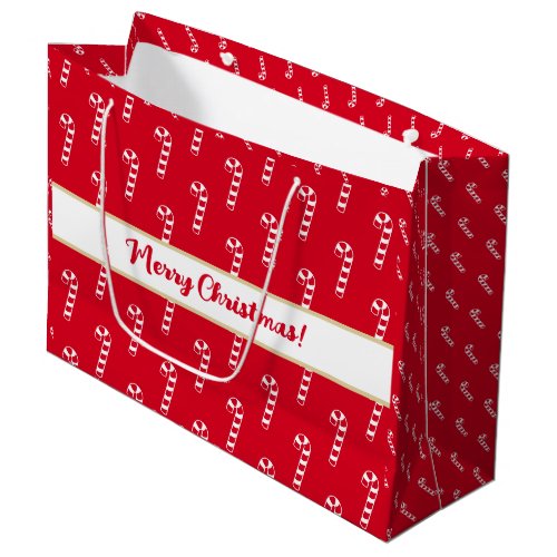 Cute Red Sweet Candy Canes Merry Christmas Large Gift Bag