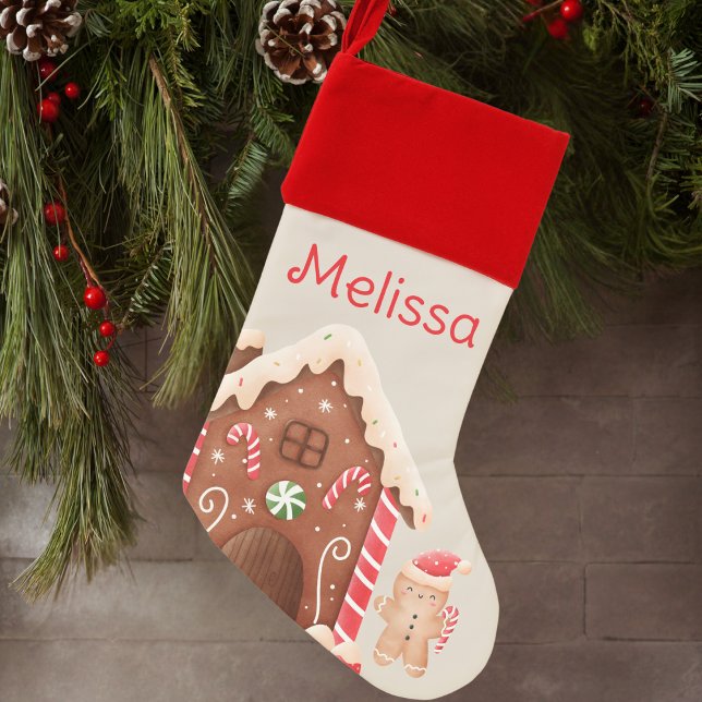 Cute Red Sweet Cookie Gingerbread House Christmas Stocking (Creator Uploaded)