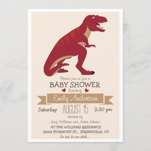 Cute Red T-Rex Dinosaur Baby Shower or Sprinkle Invitation