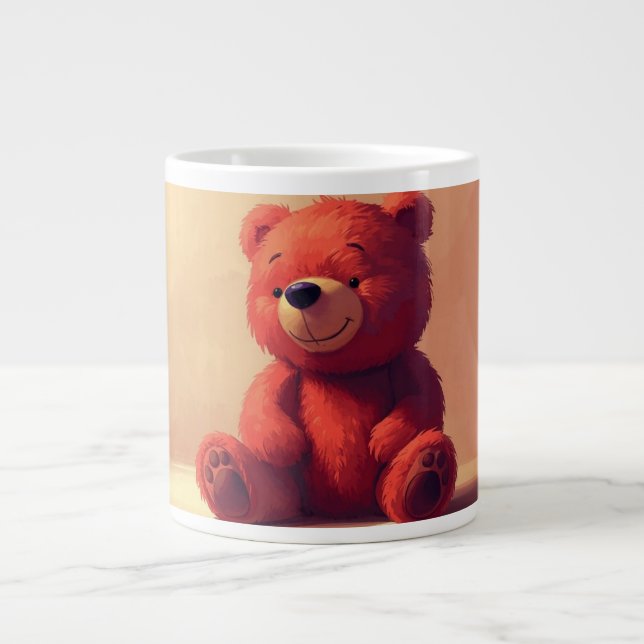 Cute Red Teddy Bear Mug – Cozy Kawaii Gift Cup (Front)